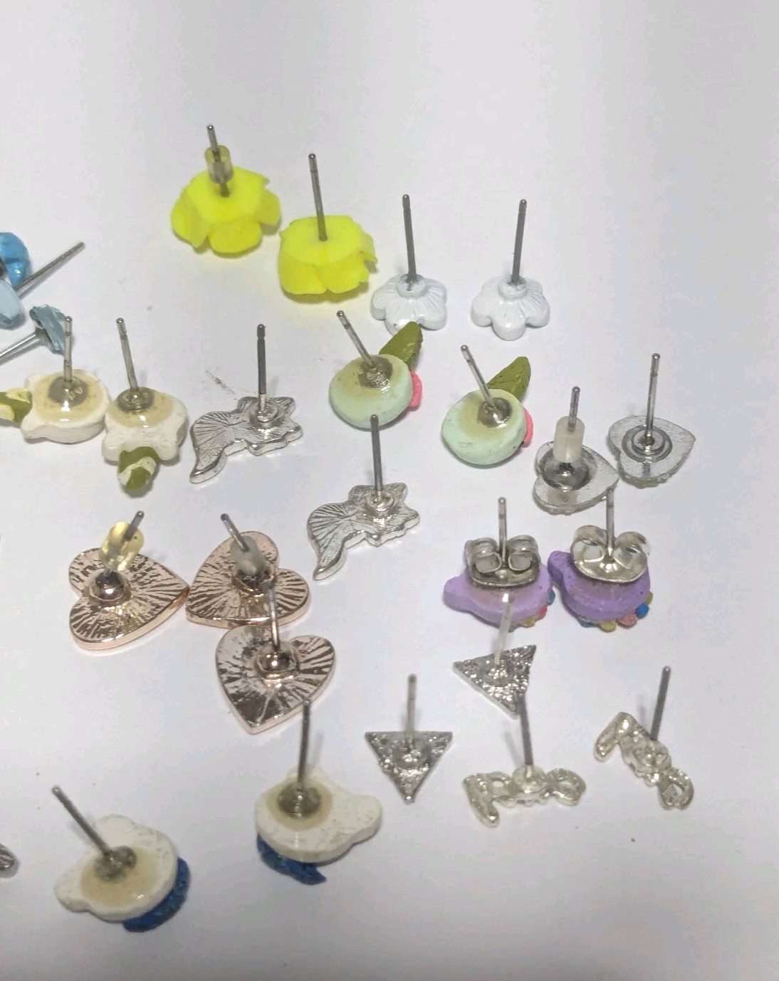 Variety Lot Of Small Stud Earrings. 18 Pairs. Little Girl Themed. Whimsical.