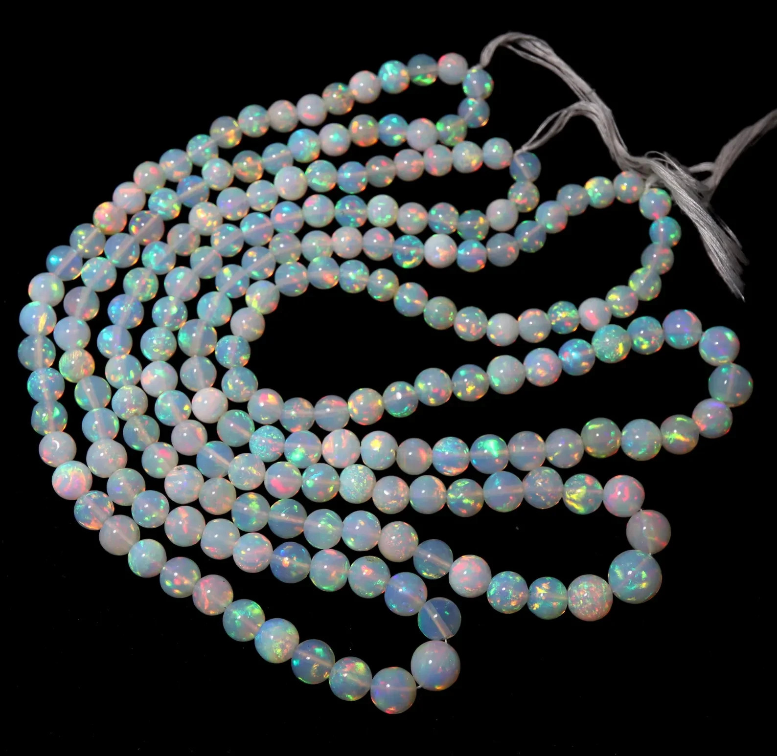 6to8mm Sphere Natural Ethiopian Opal Beads Strand: 8″ AAAA Flashy Fire White