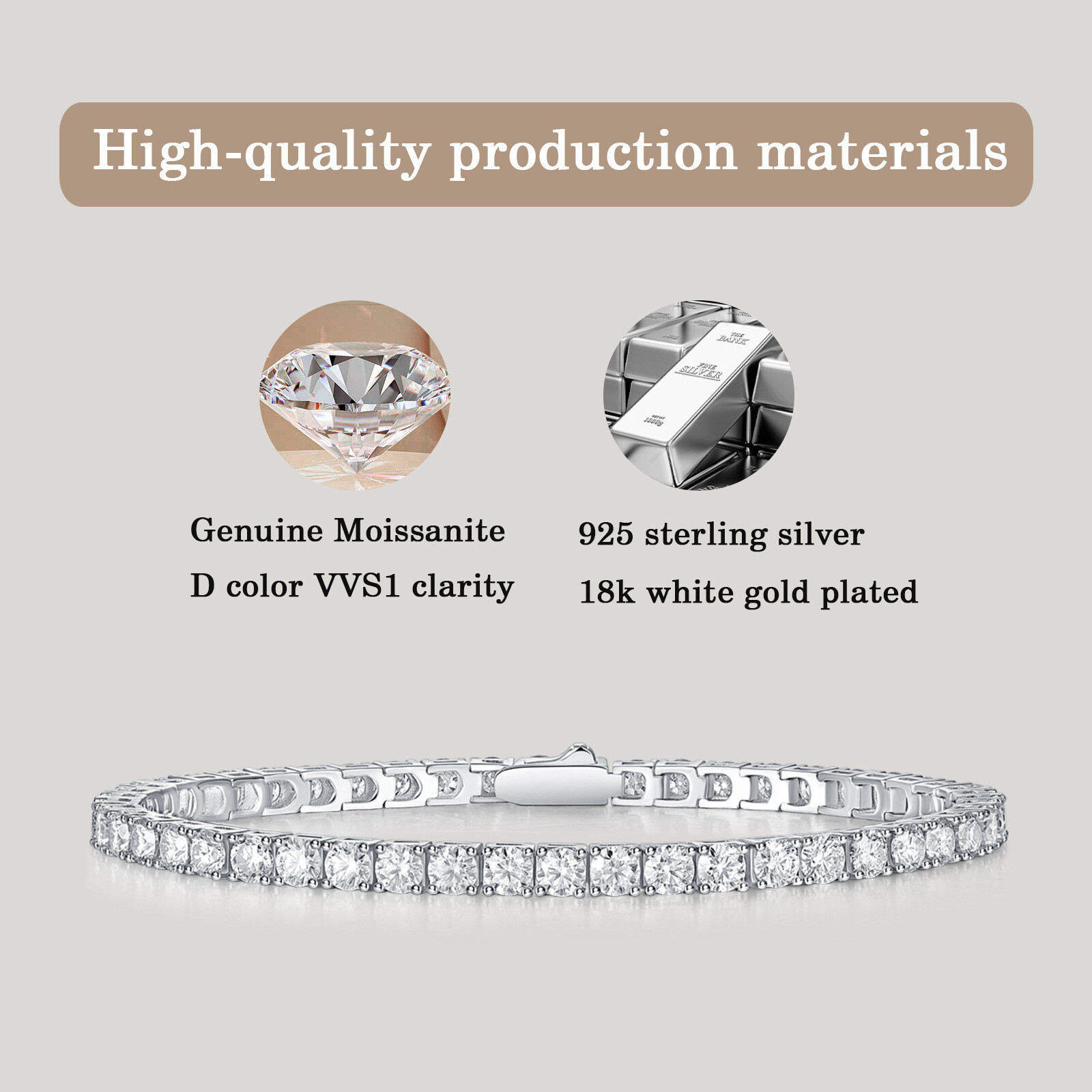 ALL SIZE VVS1/D Certified GRA Moissanite Tennis Bracelet S925 SILVER PASS TESTER