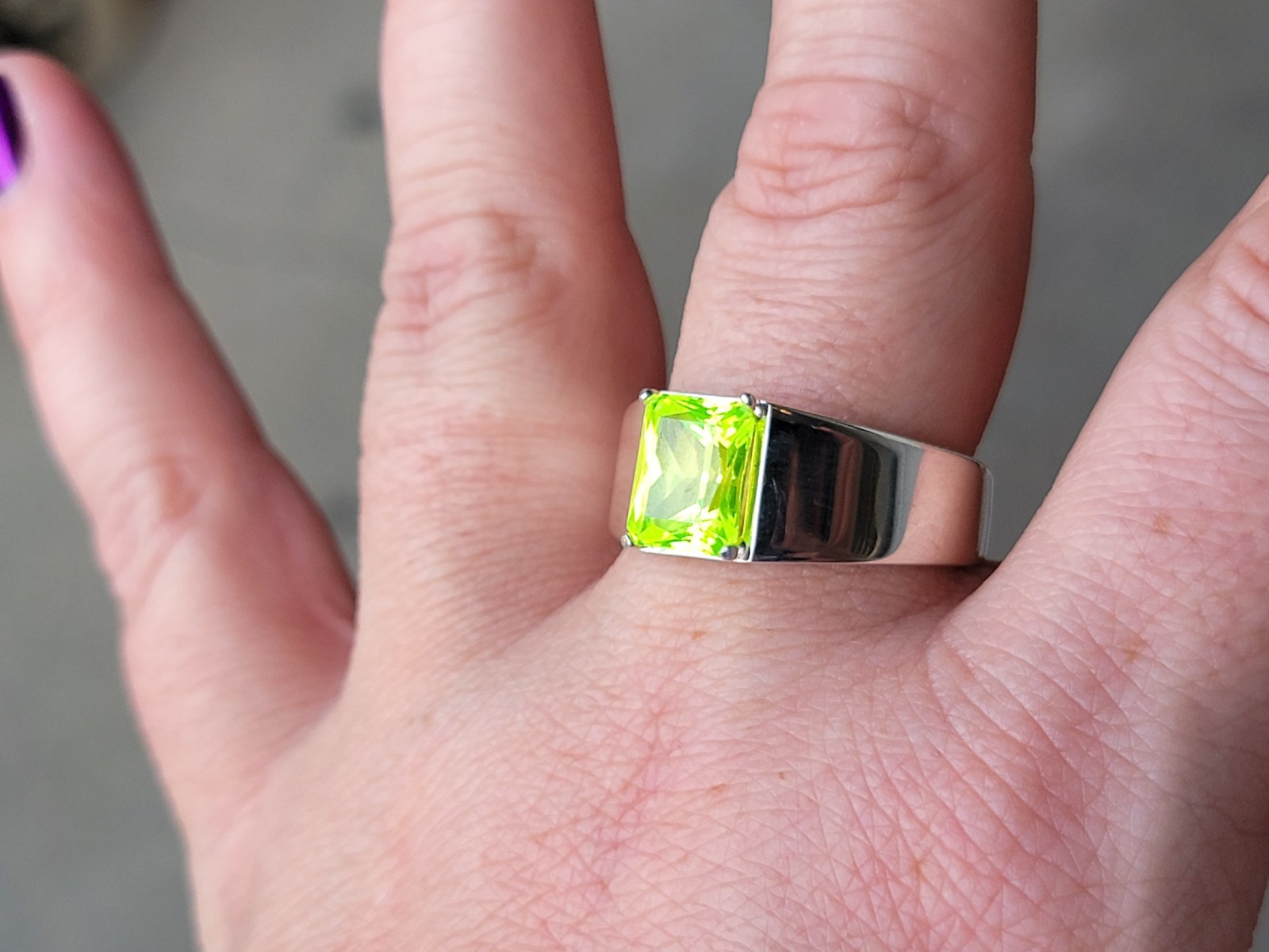 Sterling Men’s LuAG Ring UV Lutetium Aluminum Garnet Lab 8ct Emerald Cut 925