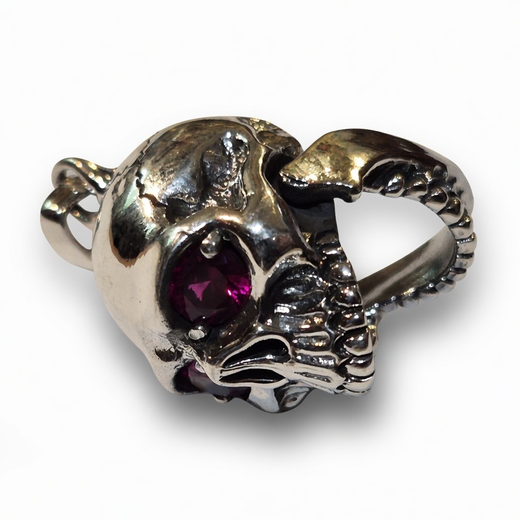 11 Gram 925 Sterling Silver Skull Ruby Eyes, Charm Style, 31.8 mm, Movable Jaw