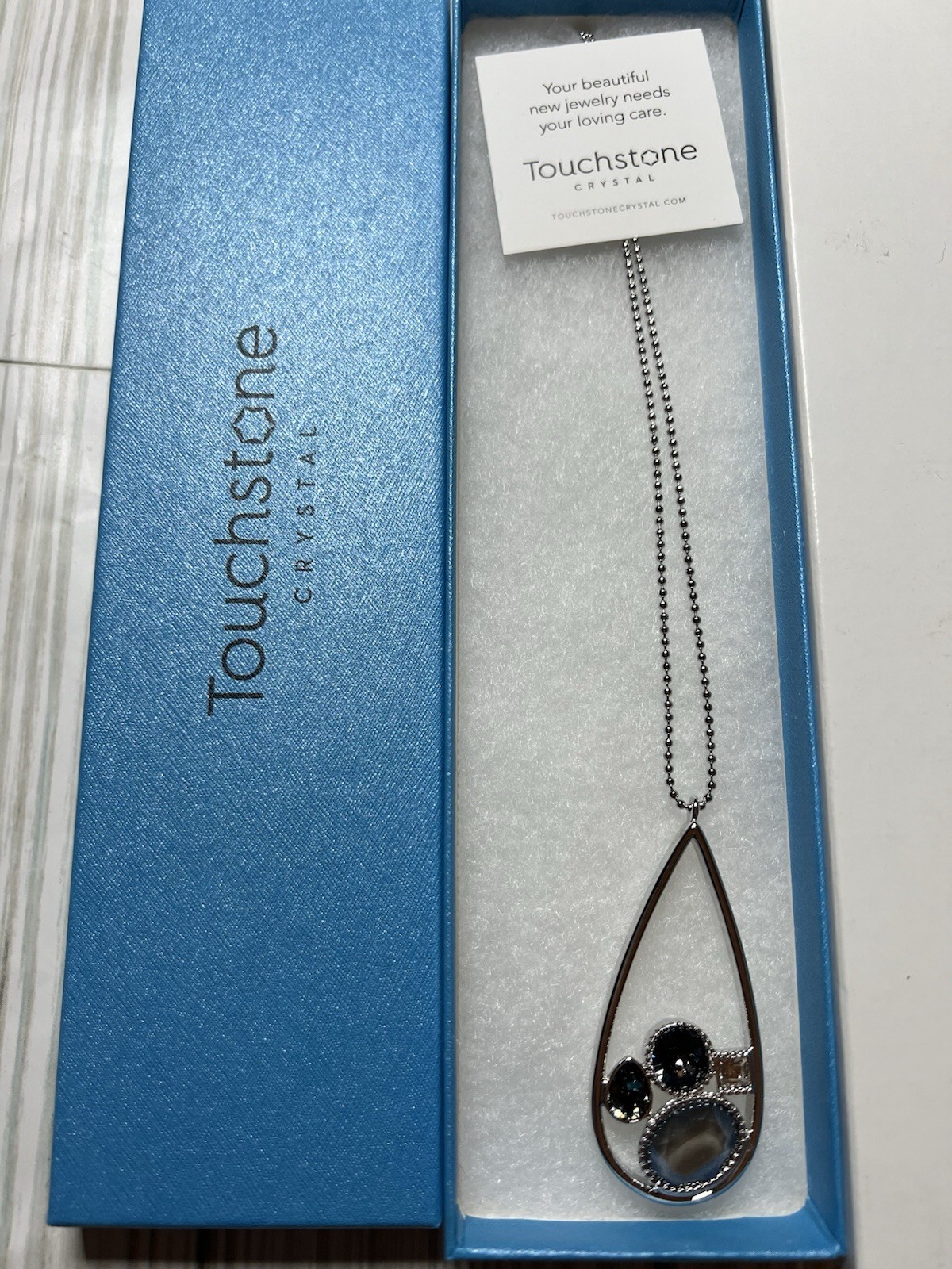 Touchstone Crystal Inside Scoop Pendant Black Silver Rhodium Necklace Swarovski