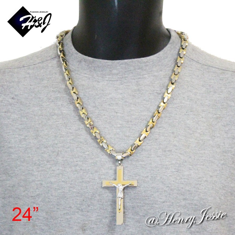 18-40″MEN Stainless Steel 8mm Silver/Gold Plated Interlock Chain Pendant*GSJ01