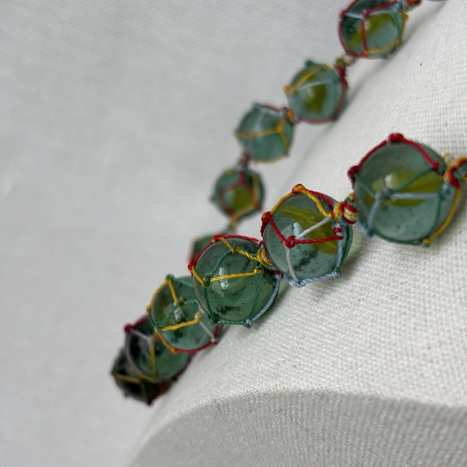 Artisan Hand Made Macrame Marble Necklace 16 Inch Multicolor String