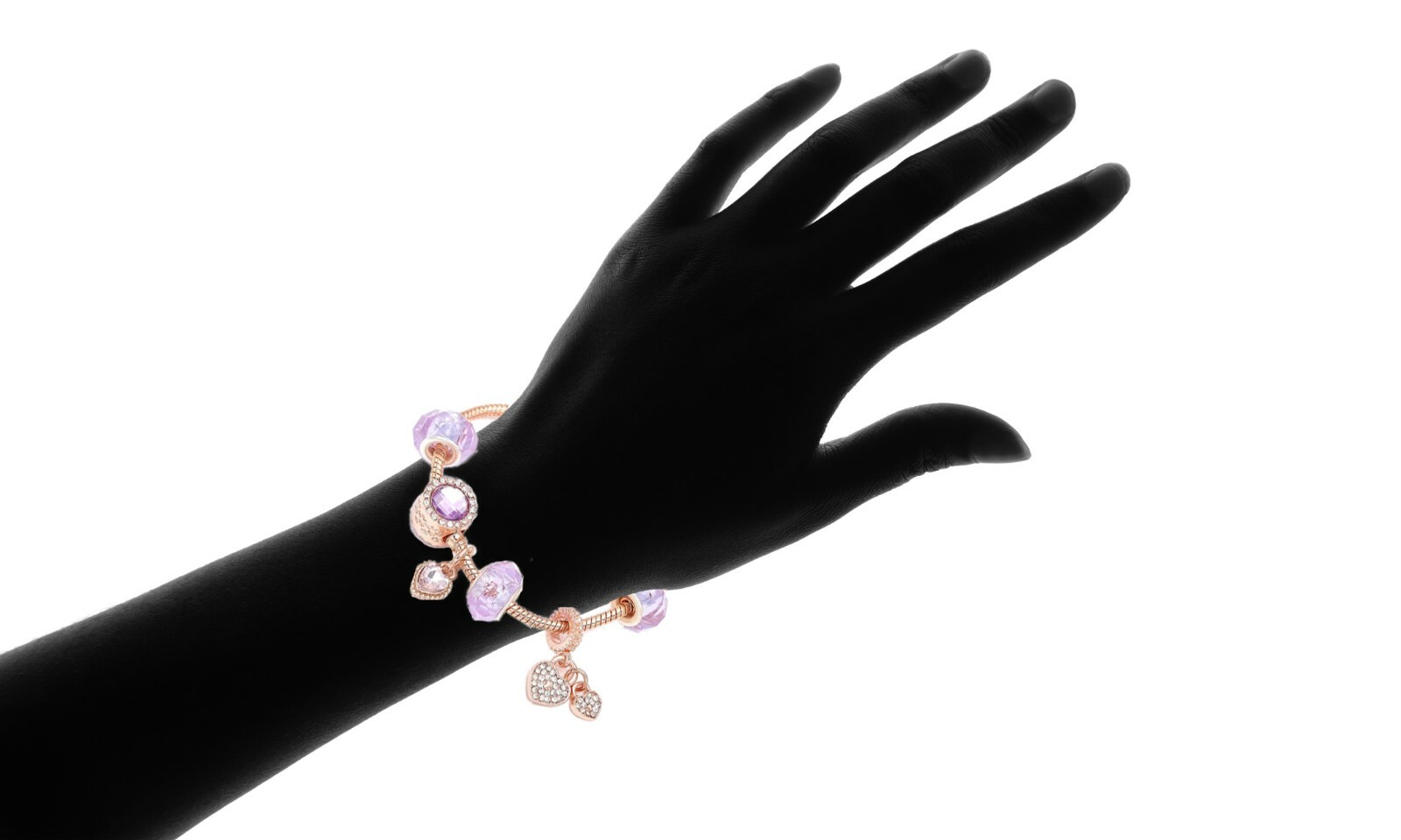 18K Rose Gold Plated Pink Crystal Heart Charm Bracelet Made With Swarovski
