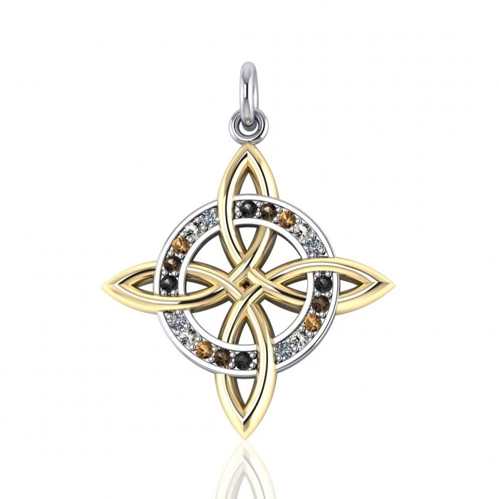 Celtic Four Point Knot 925 Sterling Silver Pendant Ancestry Jewelry Gold Accent