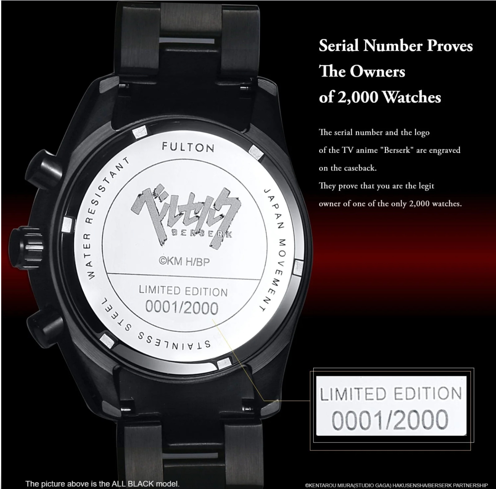 Anime Berserk Natural Diamond Chronograph Wristwatch All silve Limited 500