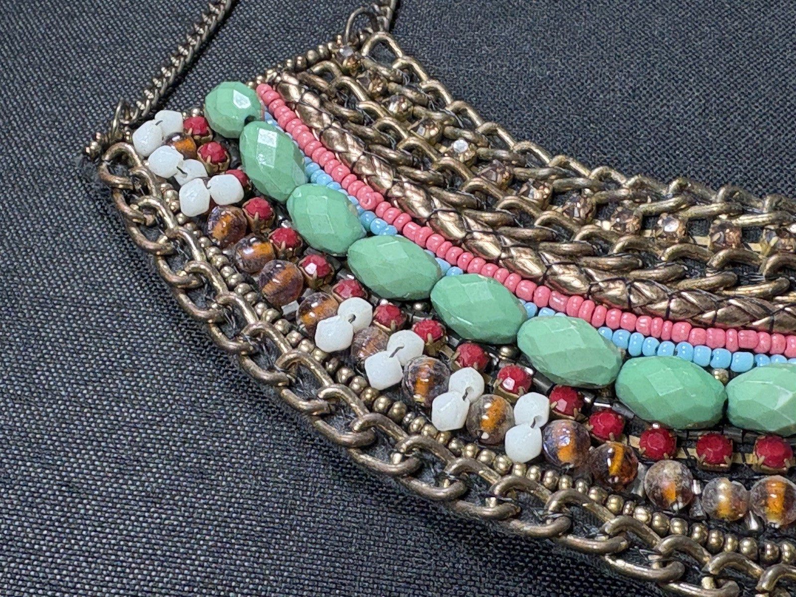 Wonderful Egyptian Cleopatra Collar Necklace Multicolor Beaded Variable Length