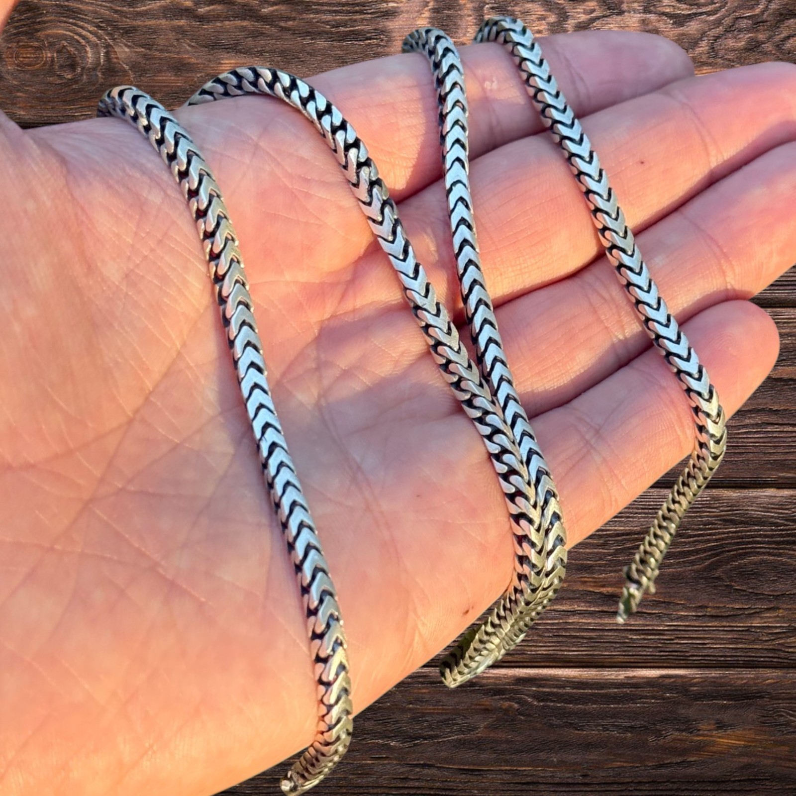 4mm Box Franco Chain Necklace – Solid 925 Sterling Silver Or Oxidized Rhodium