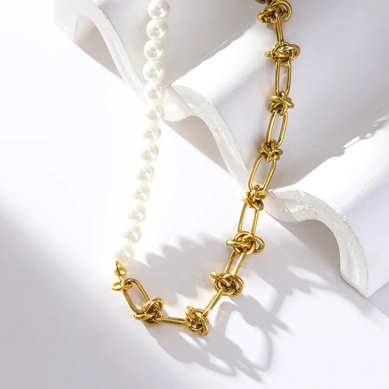 Gold & Pearl Stainless Steel Statement Necklace