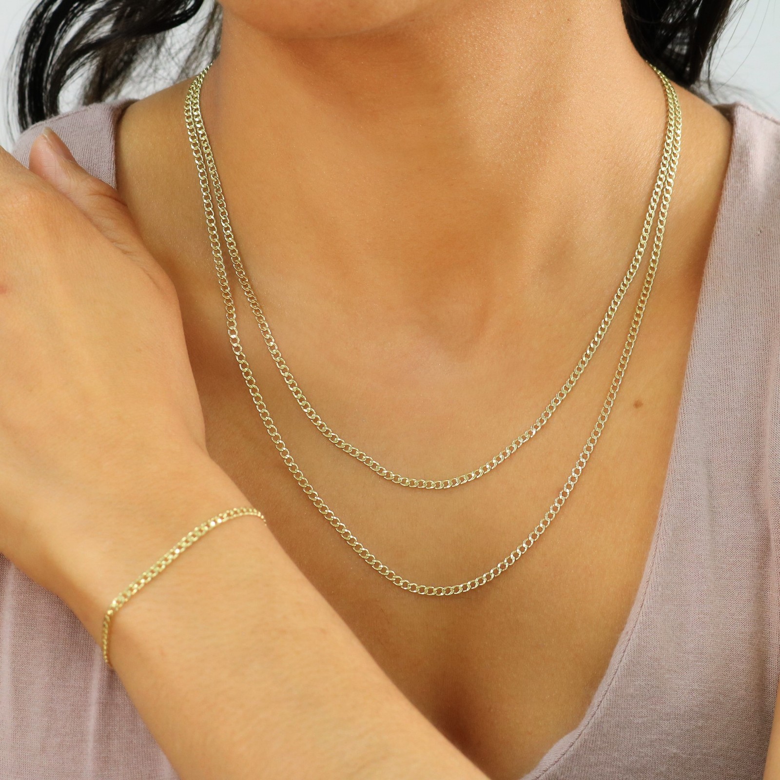 14K Yellow Gold 2.5mm Curb Cuban Chain Link Mens Bracelet or Womens Anklet 7″-9″