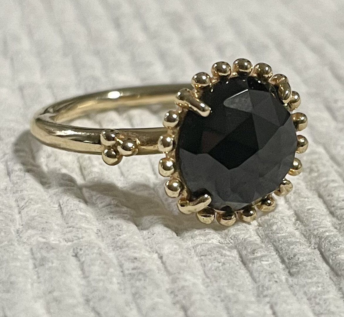Authentic Pandora 14ct 14k Gold Large Black Spinel G585 ALE Gold Ring Size 50