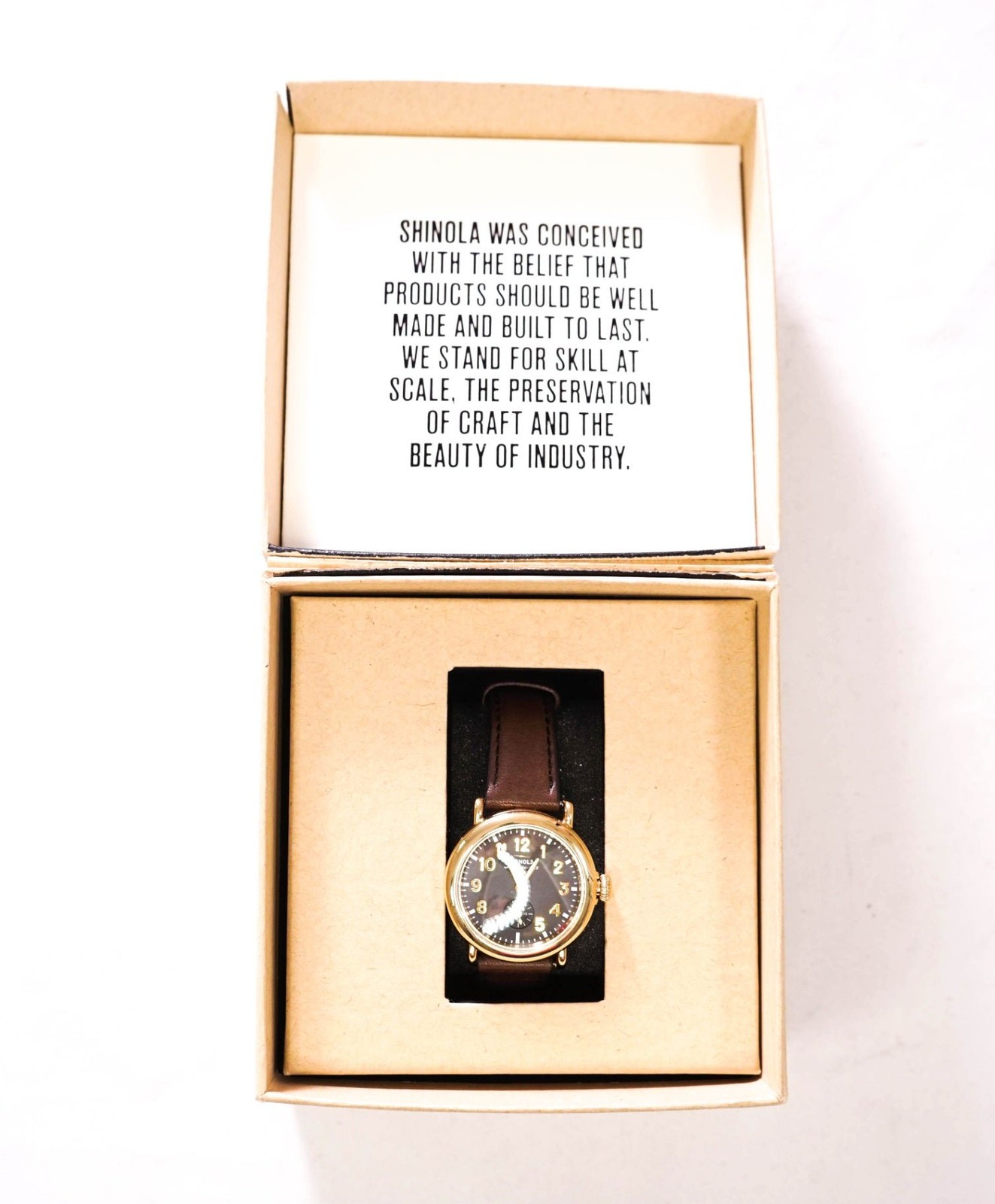 $695 SHINOLA – Gray/Brown American Leather Steel Watch – Unisex