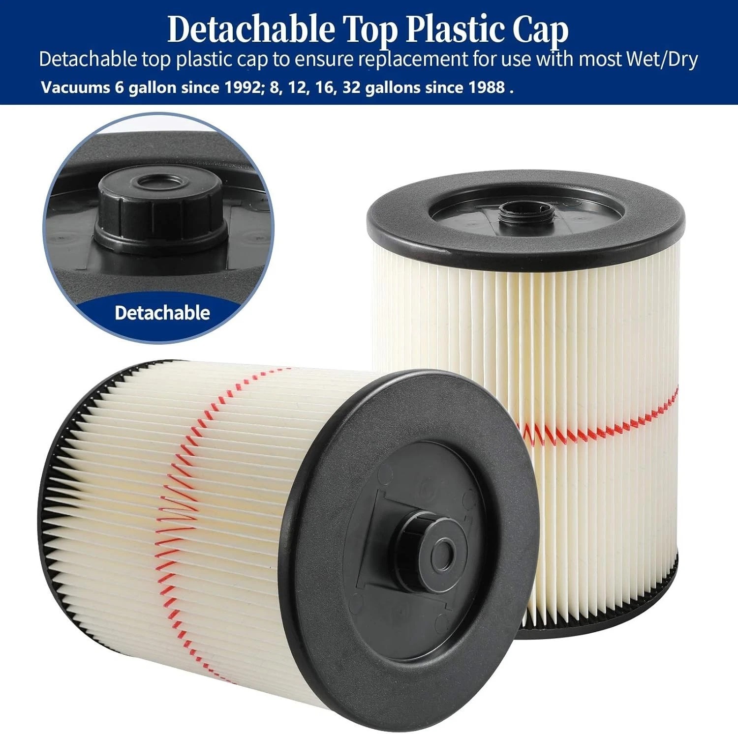 2-Pack 17816 Filter Replacement For Craftsman Shop Vac Wet Dry Vacuum Washable