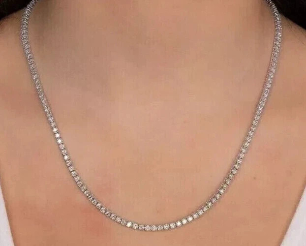 Lab Grown Diamond 18″ Tennis Necklace 17.00CT Round Cut 14k White Gold Plated