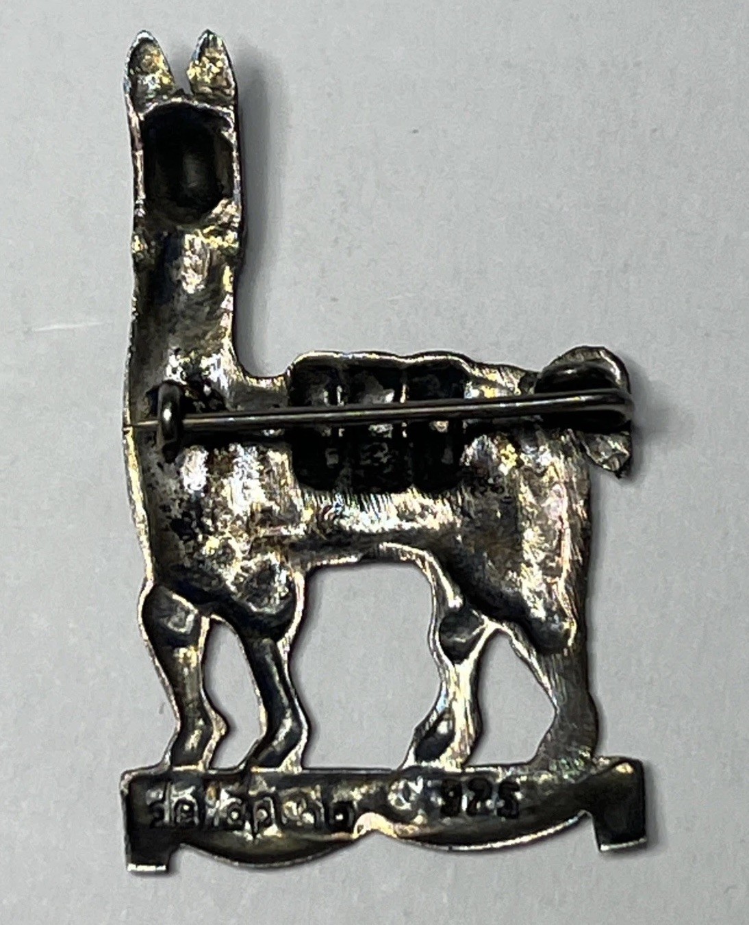 Vintage LLama Brooch Dellapina Signed 925 Peru Sterling Silver Pin , Some Patina