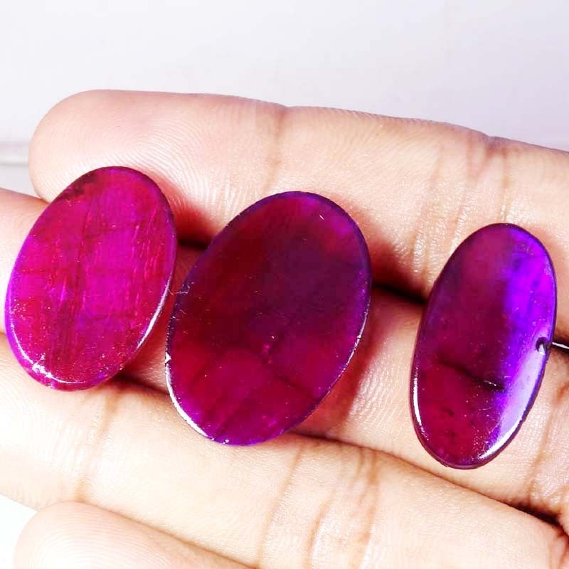 62.80 Ct Purple Color LABRADORITE Oval Cabochon 3 PCs Lot Treated Loose Gemstone