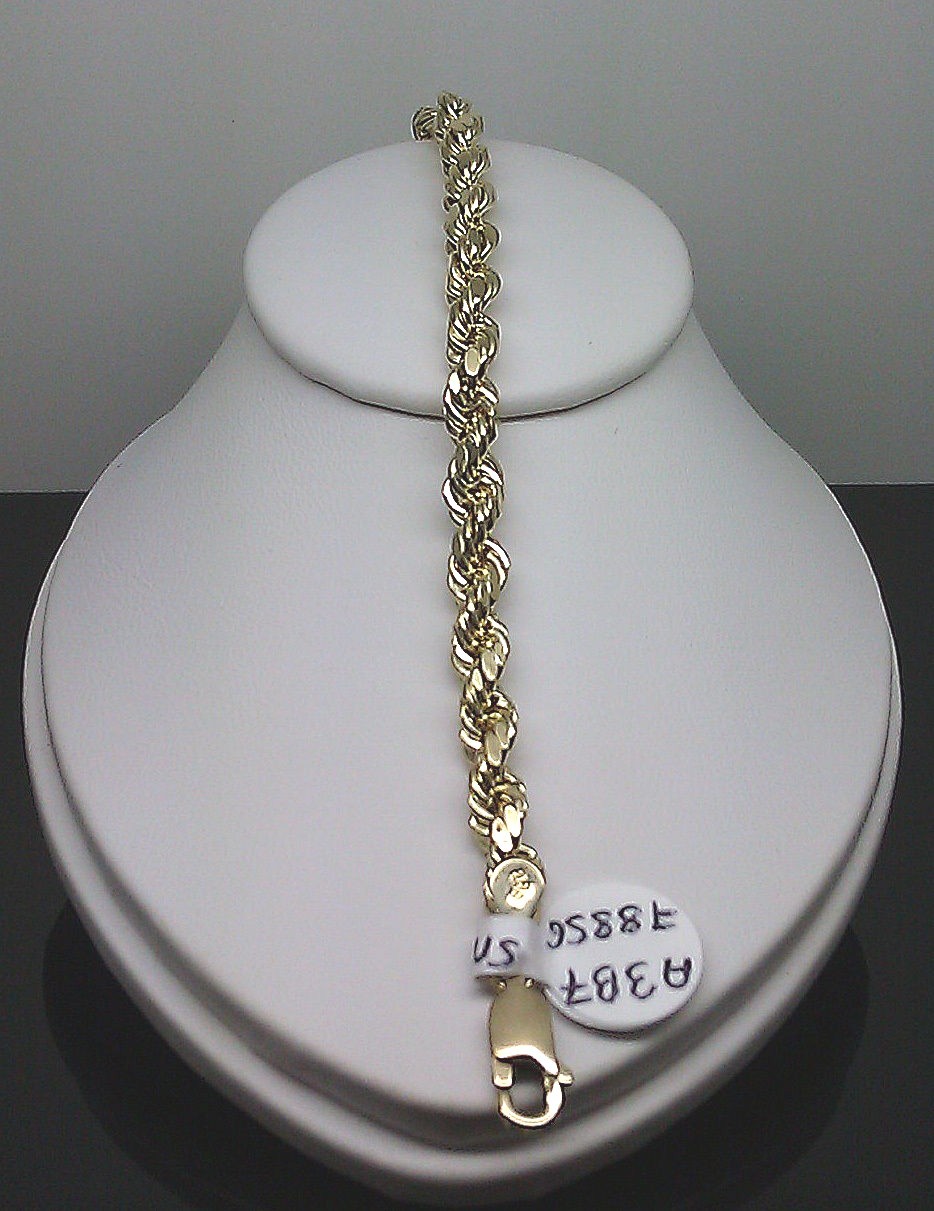 10K Yellow Gold bracelet Men Ladies Real Thick rope 5mm 7.5 Inch Real Gold