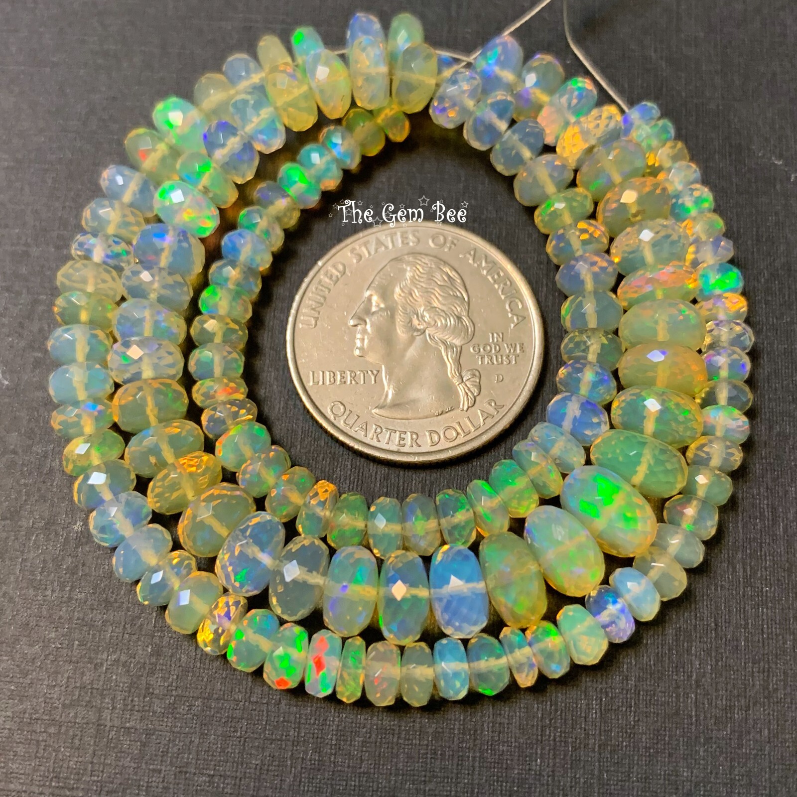 4.5mm-8mm Fine Ethiopian Crystal Yellow Opal Faceted Large Rondelle Beads 17″