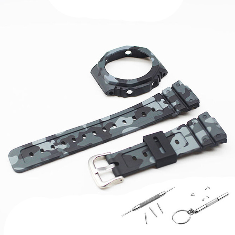 Sports Strap Resin Watch Band + Case Cover For Casio GA-2100 Camouflage/Classic
