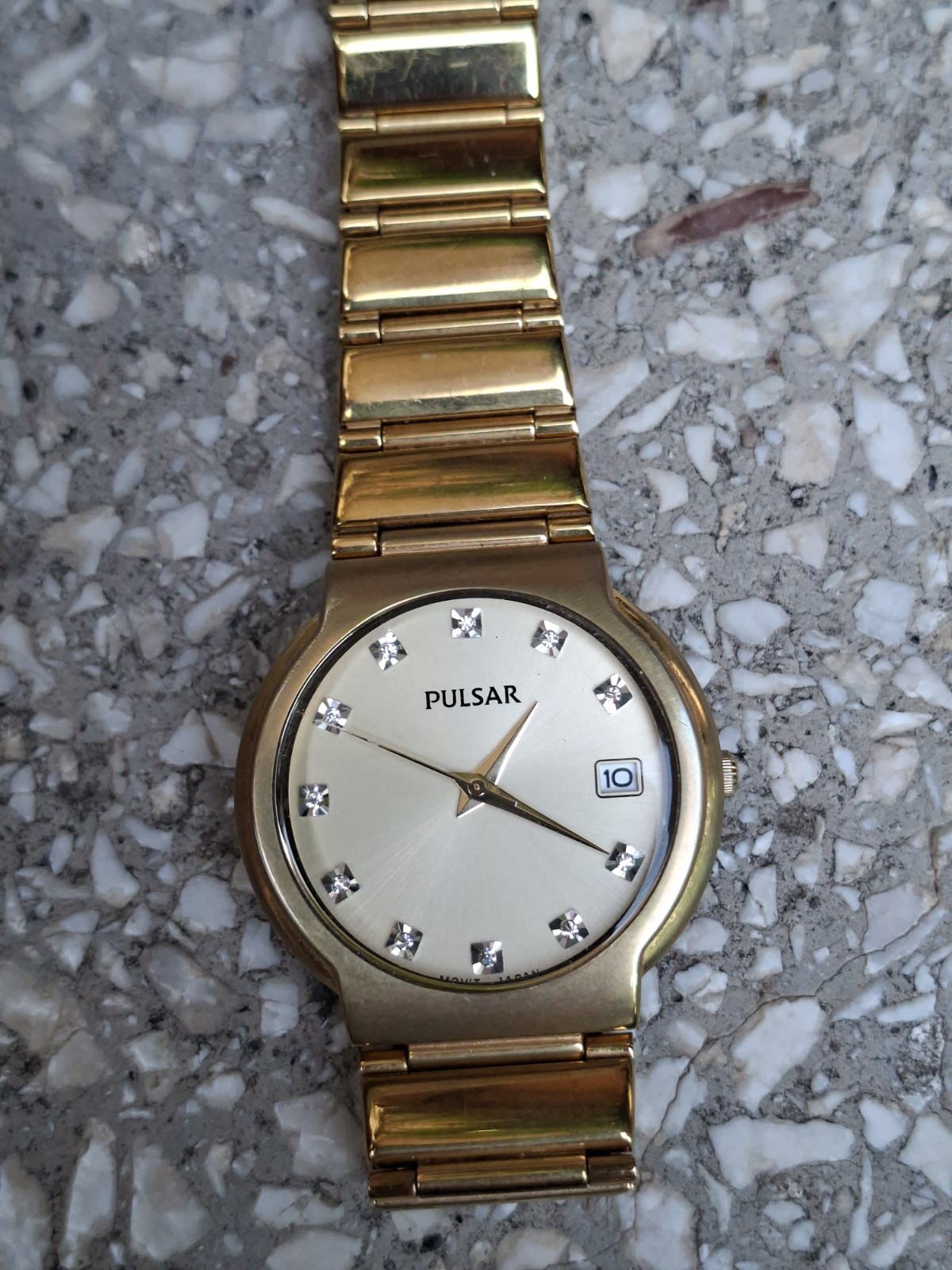 Pulsar VX42-X106 gemmed gold tone date function quartz ladies watch
