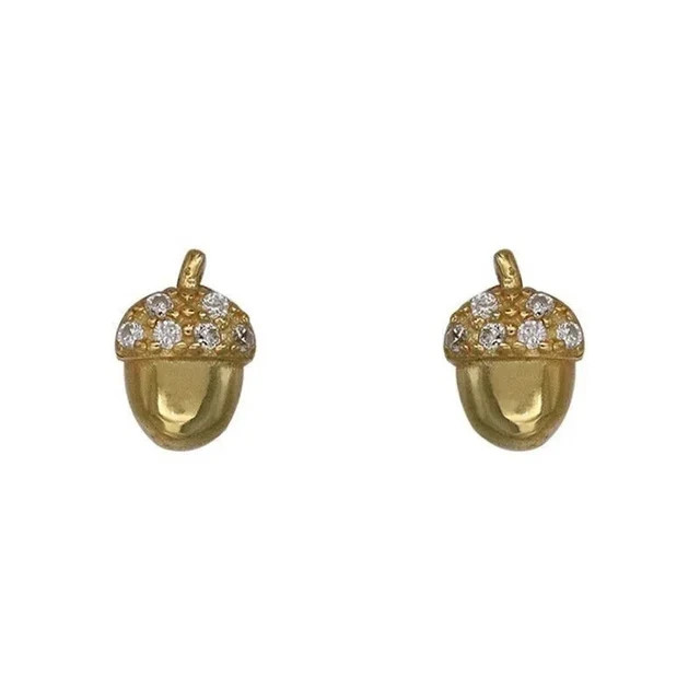 Real Moissanite 1.60Ct Round Cut Acorn Stud Earrings 14K Yellow Gold Plated