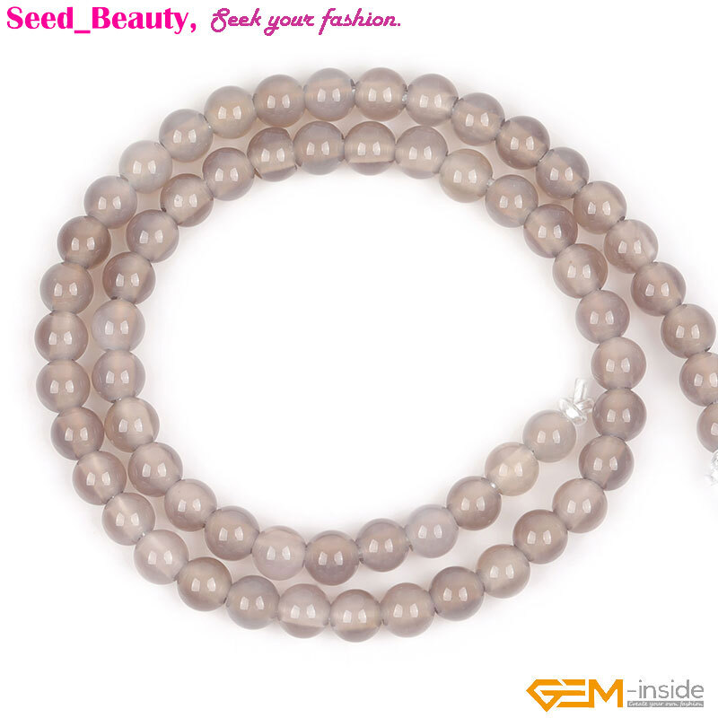 Gray Agate Round Natural 2mm Big Hole Loose Beads For Jewelry Making Strand 15″