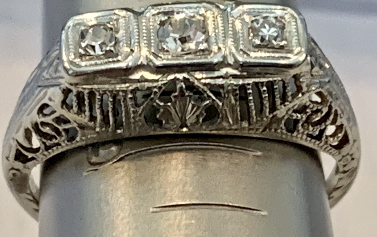 Vintage 14k Solid White Gold Diamond Ring Diamonds Antique Estate