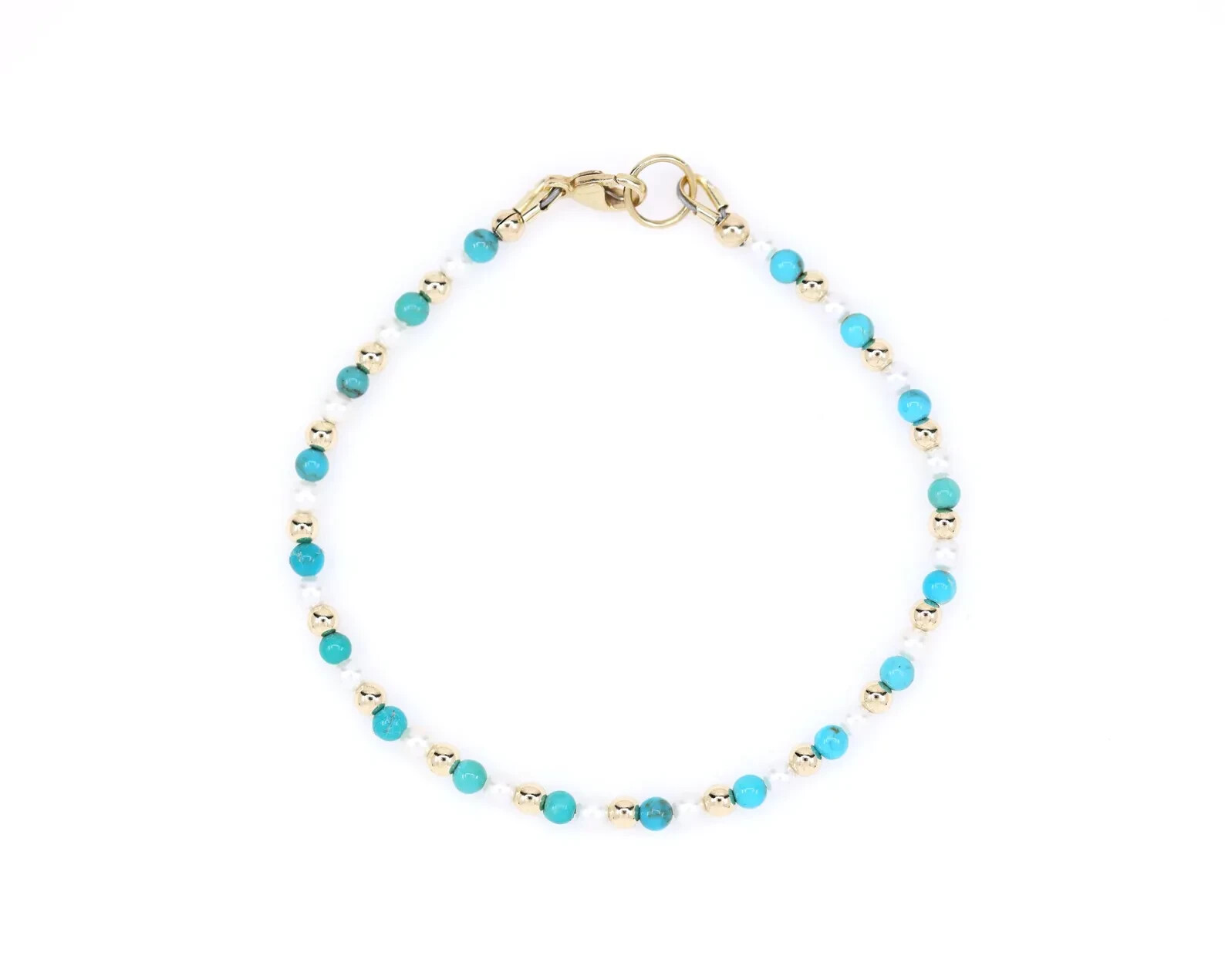 Turquoise & AAAAA+ Pearl Bracelet, 4mm Arizona Turquoise, Gold Filled Findings