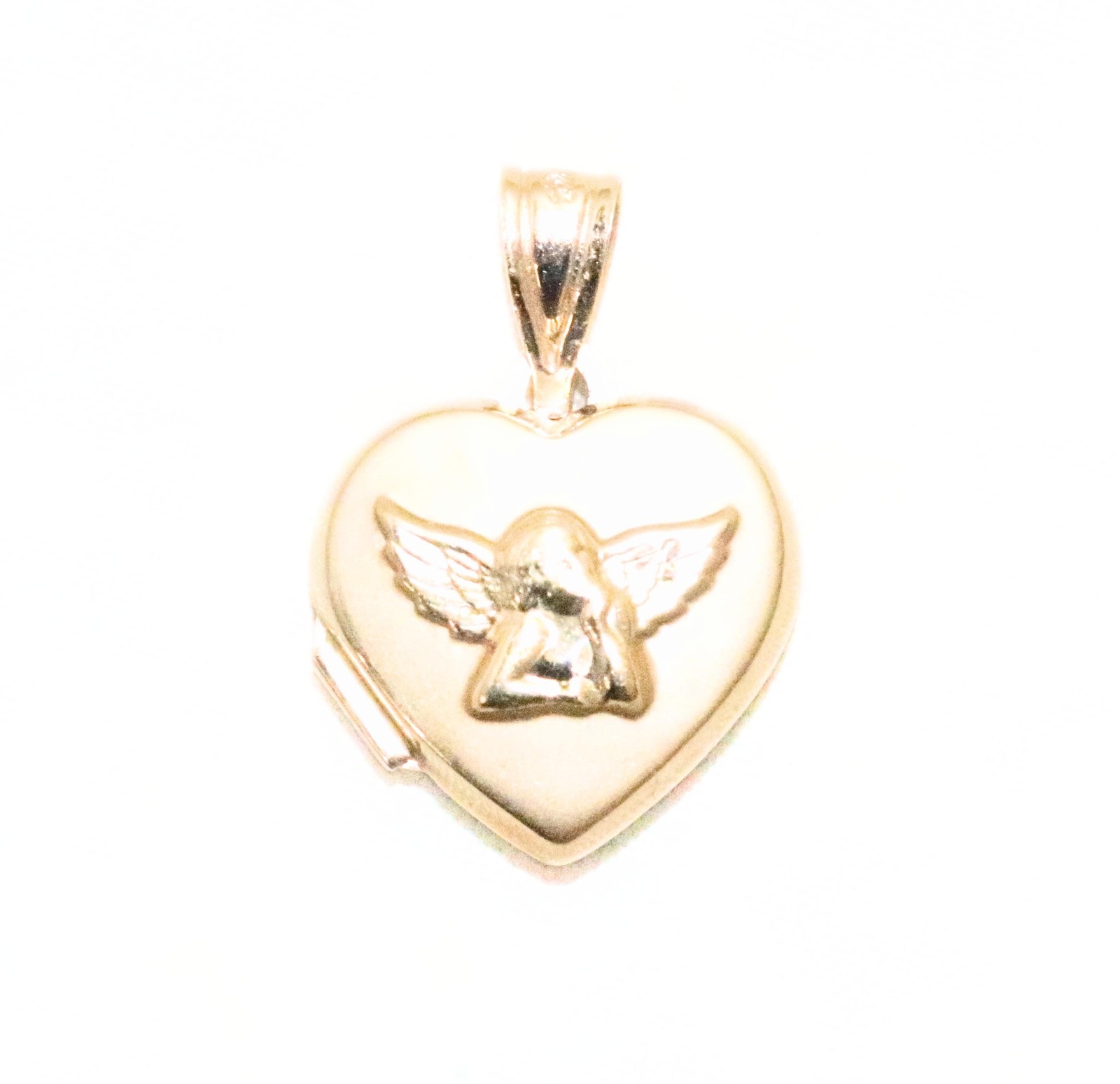 14K Gold Angel Heart Locket Pendant