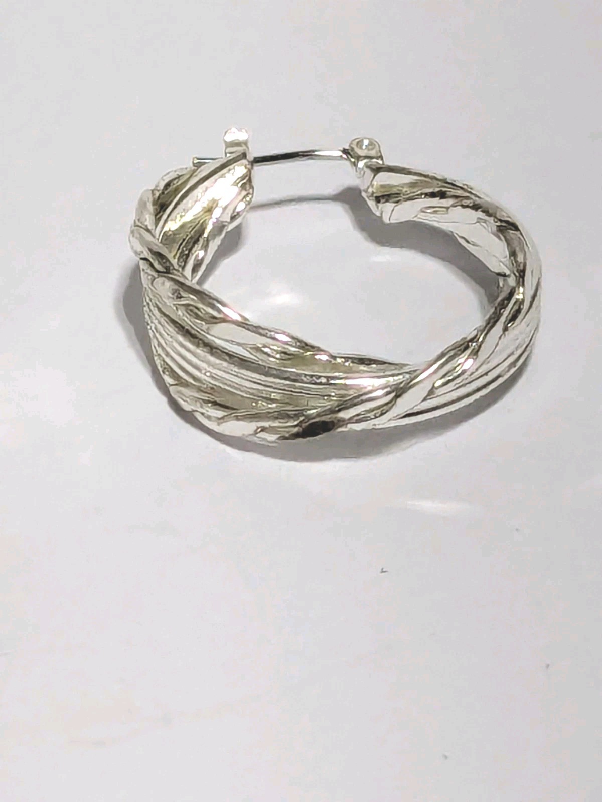 Silver Tone Twisted Textured Hoop Push Lock Dangle Earrings 1″.