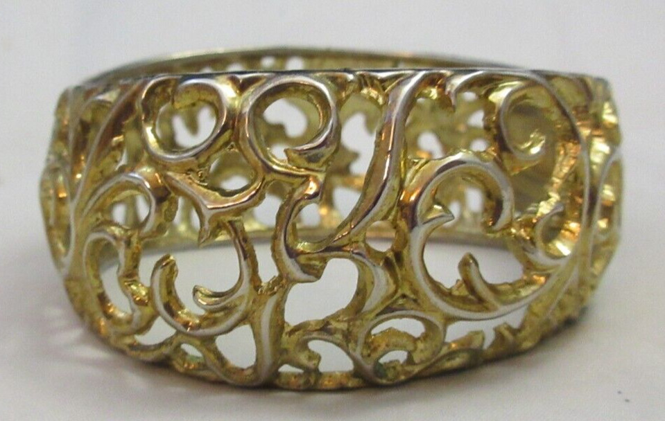 Vintage Open Work 1 1/4 Inch Wide Hinged Cuff Clamper Bracelet Gold Tone As Is