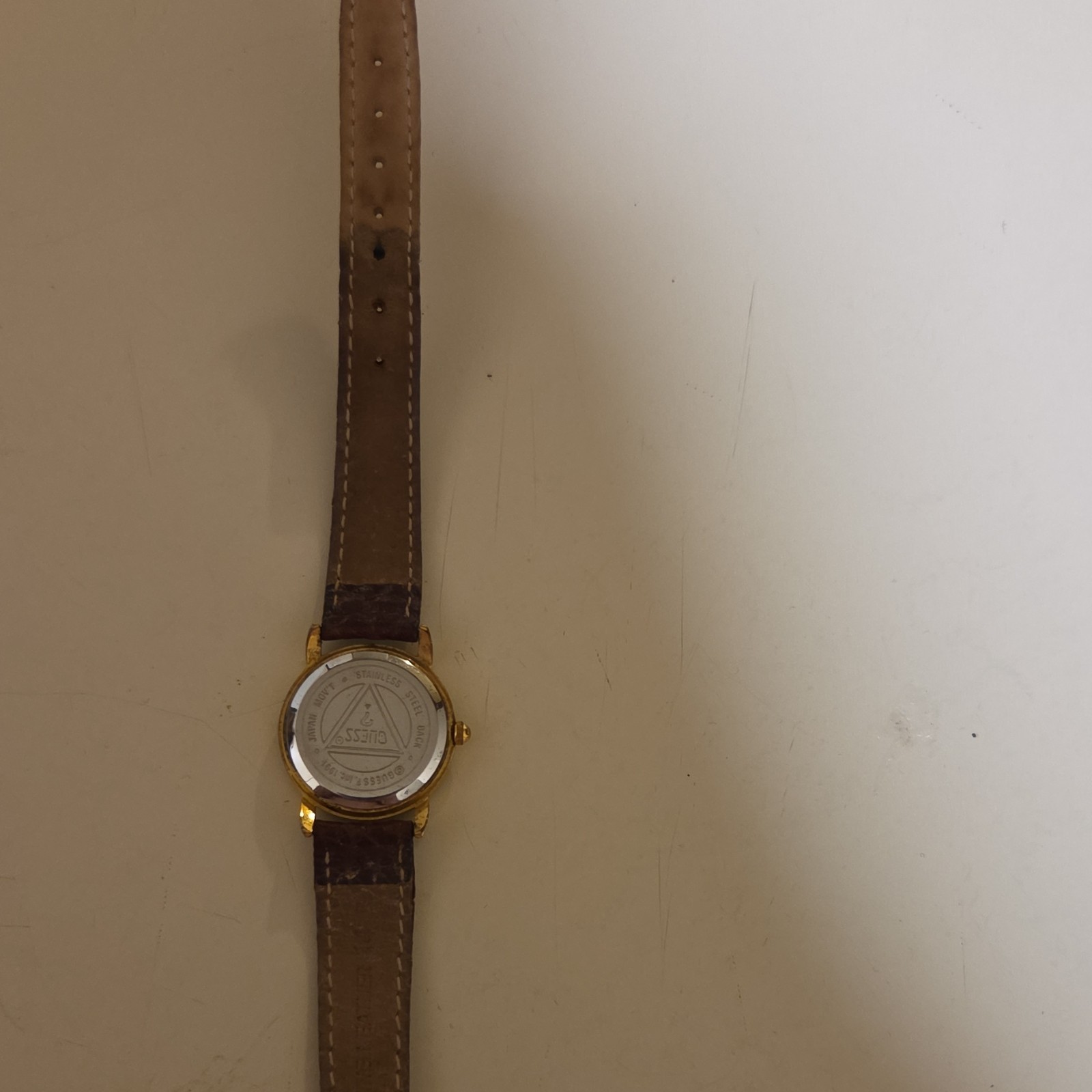 GUESS Women’s Quartz Analog Gold Tone Round Watch White Dial Brown Leather