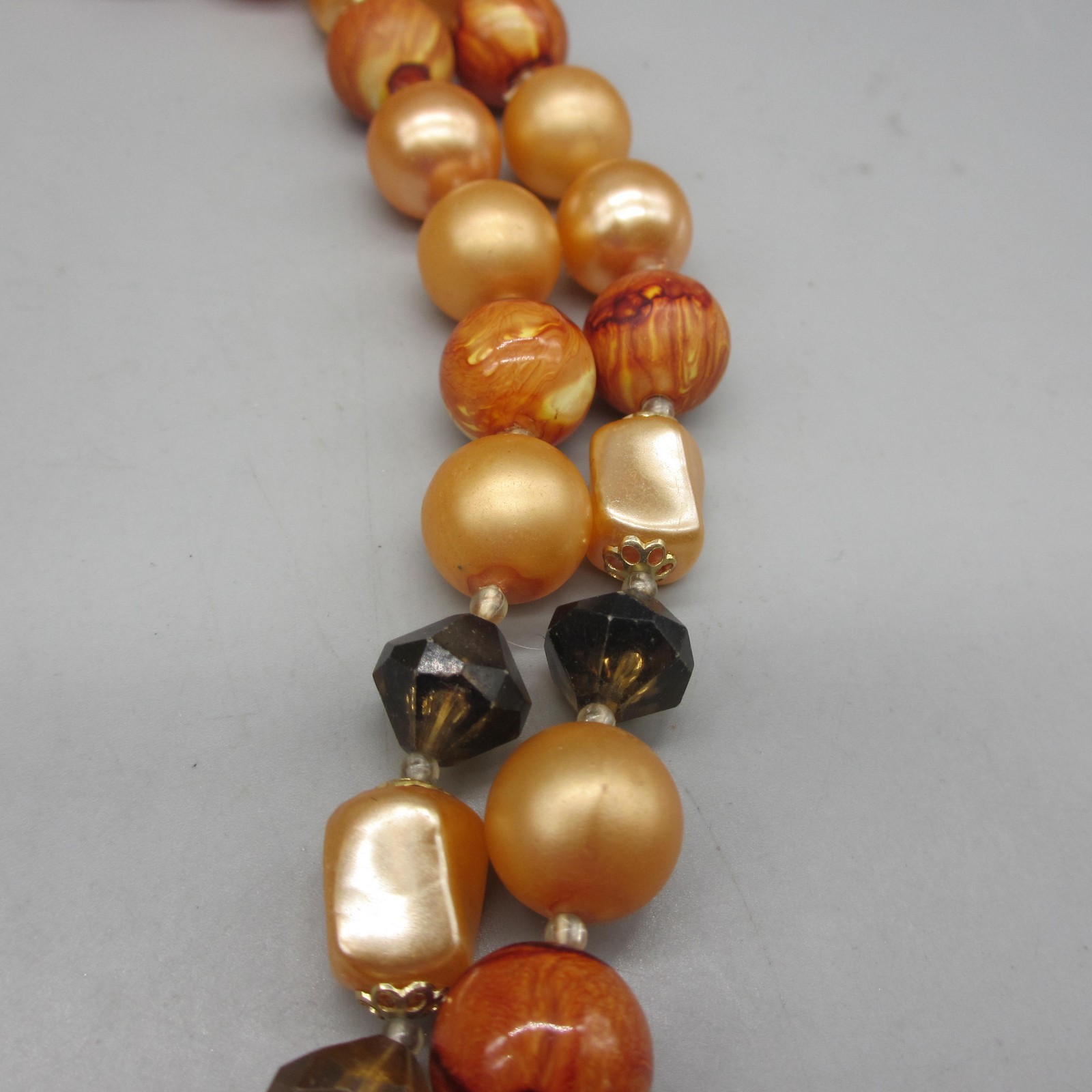 Vintage Hong Kong Necklace MCM Beaded Orange Brown Double Strand 19 Inch