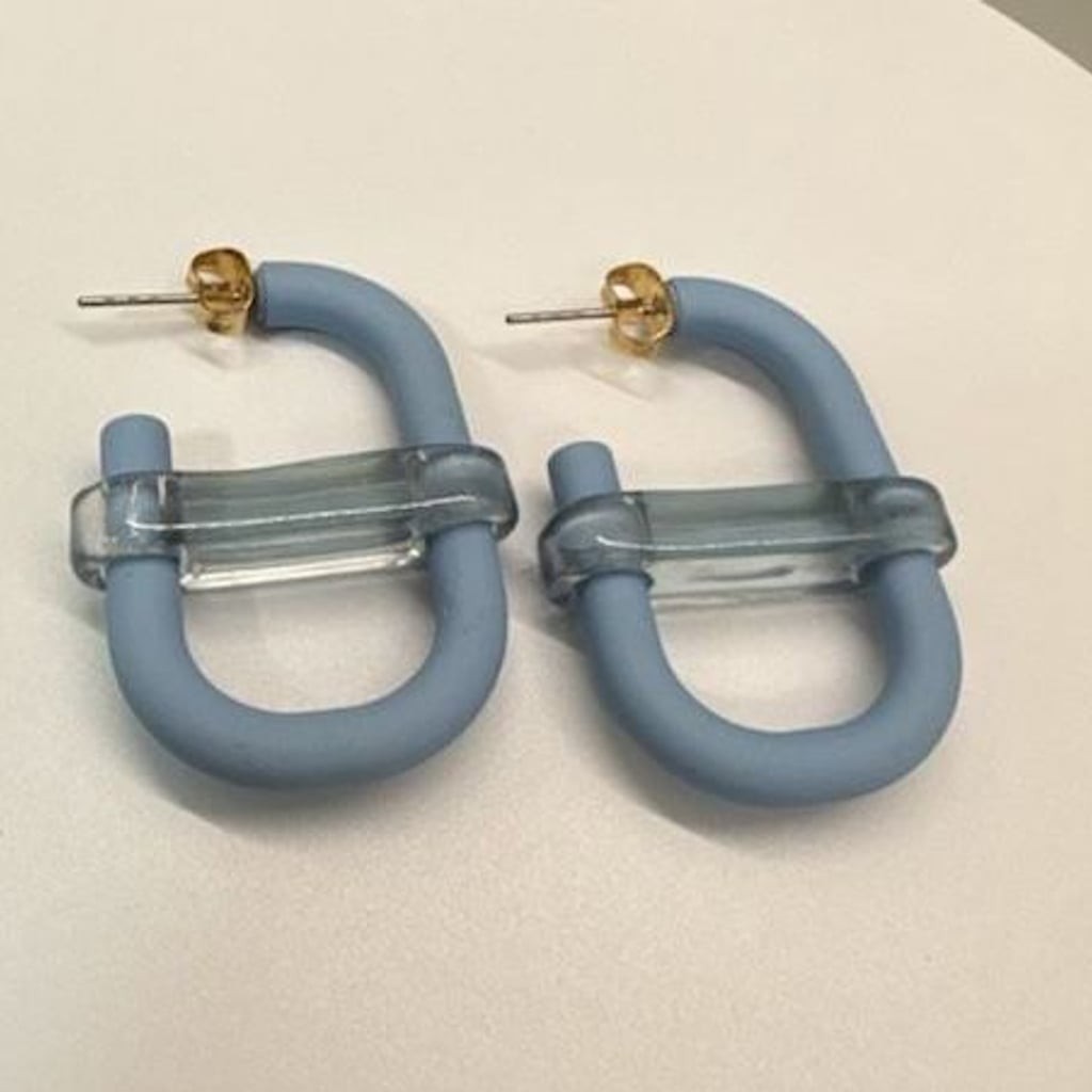 Light Blue Matte and Acrylic “Pipe” Hoop Earrings Retro 80’s Vtg