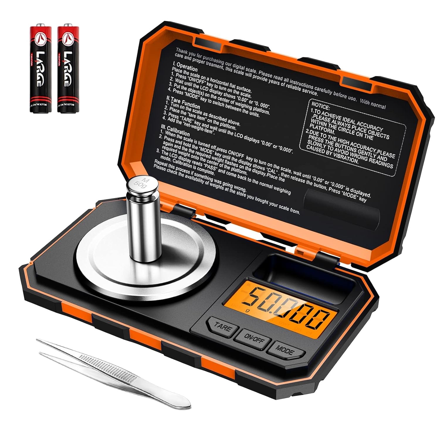 High Precision Orange Digital Jewelry Scale 50g Compact Portable Tare Function
