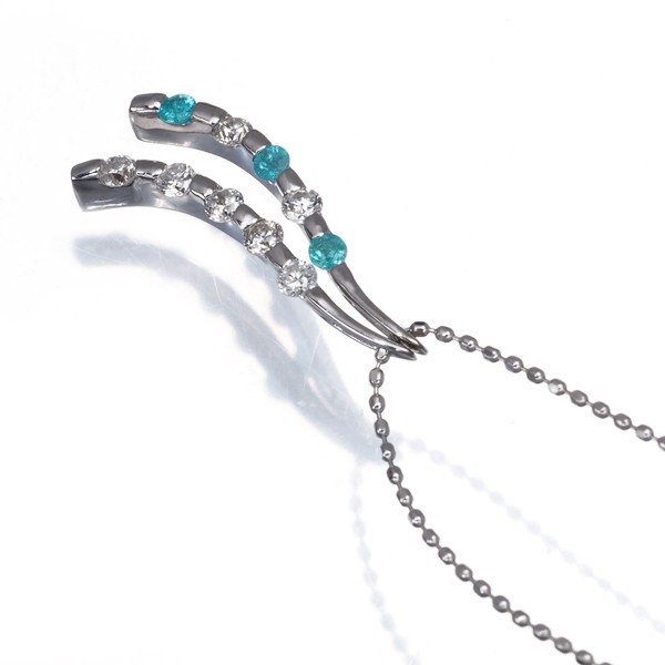 Paraiba Tourmaline 0.09ct Diamond 0.25ct Necklace 18K 750 White Gold