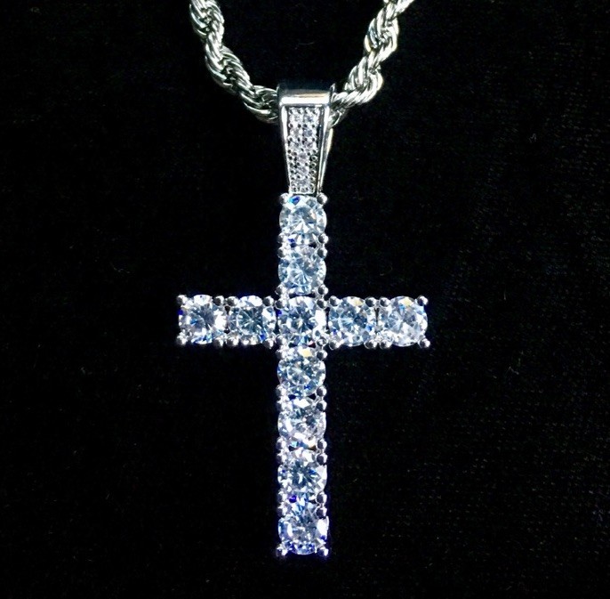 Real 18K White Gold Men Women Cross Necklace Lab Diamond ITALY LIFETIME WARRANTY