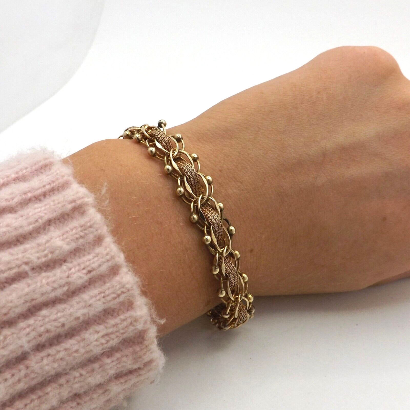 12k Gold Filled American Charm Mesh Sputnik Bracelet 7in Vintage 12gr