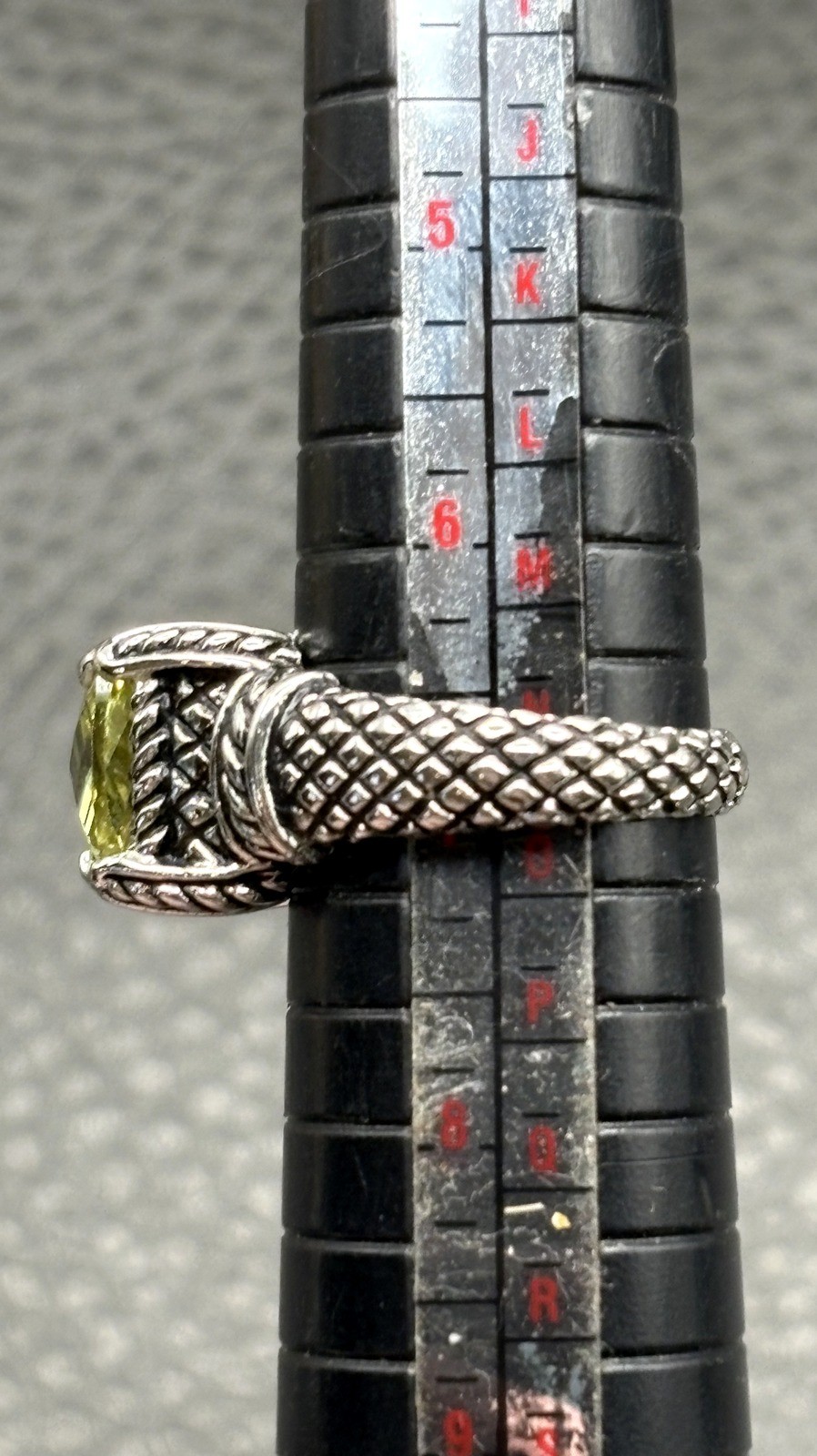 Designer Silver Tone Yellow CZ Faux Citrine Cushion Cut Ring Cable Woven Band 7
