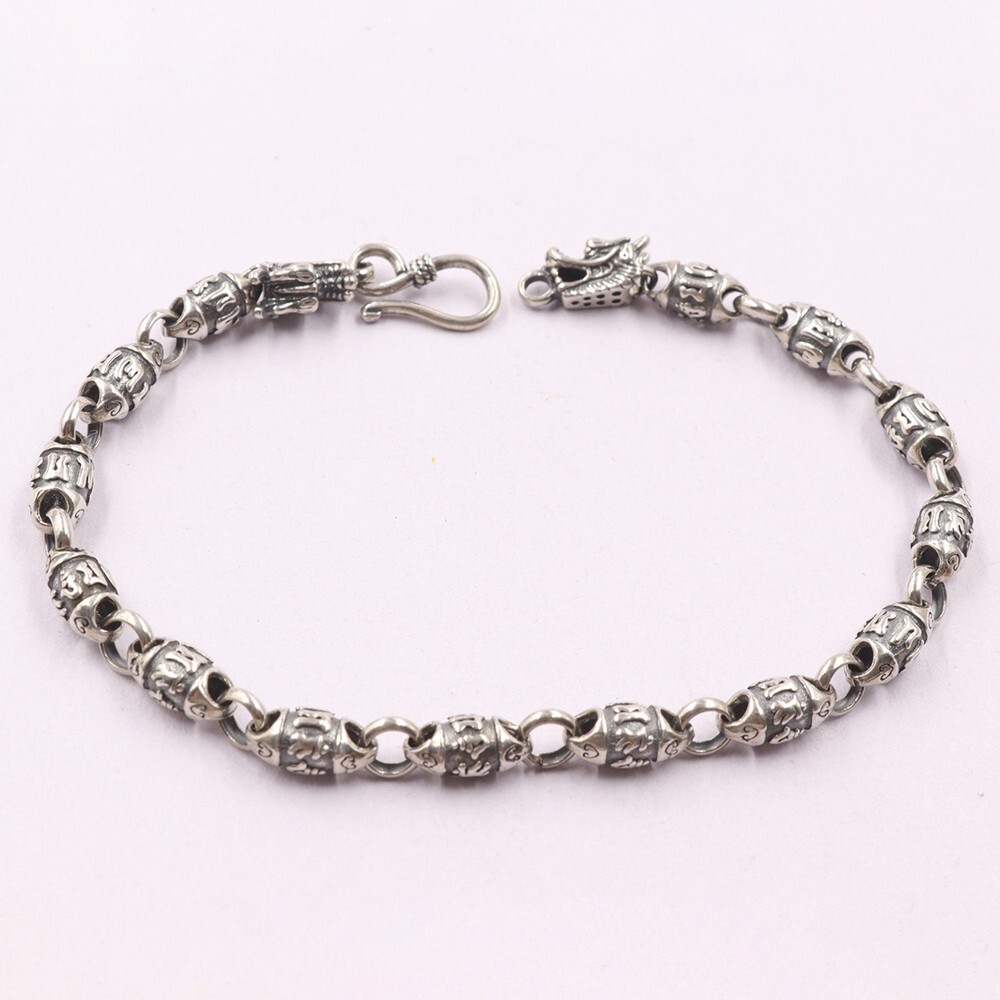 Real 925 Sterling Silver 6mm Oval Bead Link Chain Men’s Bracelet 8.26inch