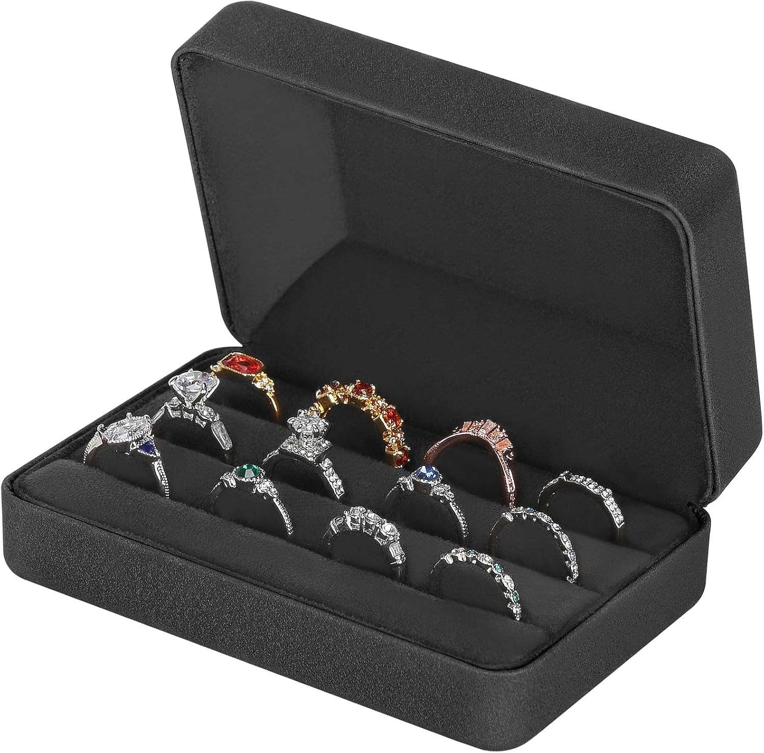 KUKUVR Velet Ring Storage Box, Travel Jewelry Case with 3 Slot Ring Display Orga