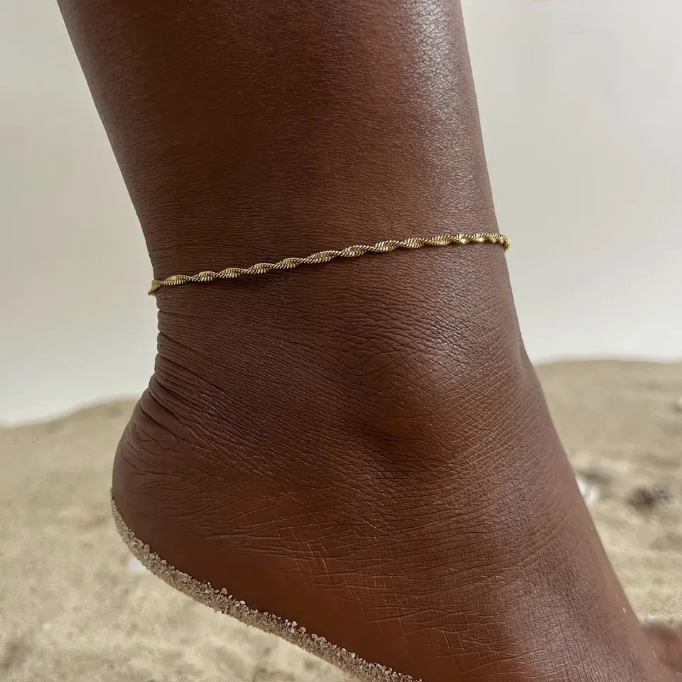 Chain Anklet Stainless Steel Water Wave Adjustable Waterproof Gold Color Jewelry