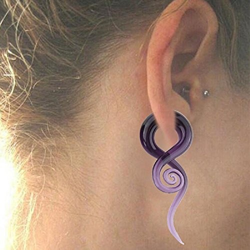 2Pcs Purple Ear Glass Spiral Tapers Plugs Tunnels Expander Hanger 00g(10mm)