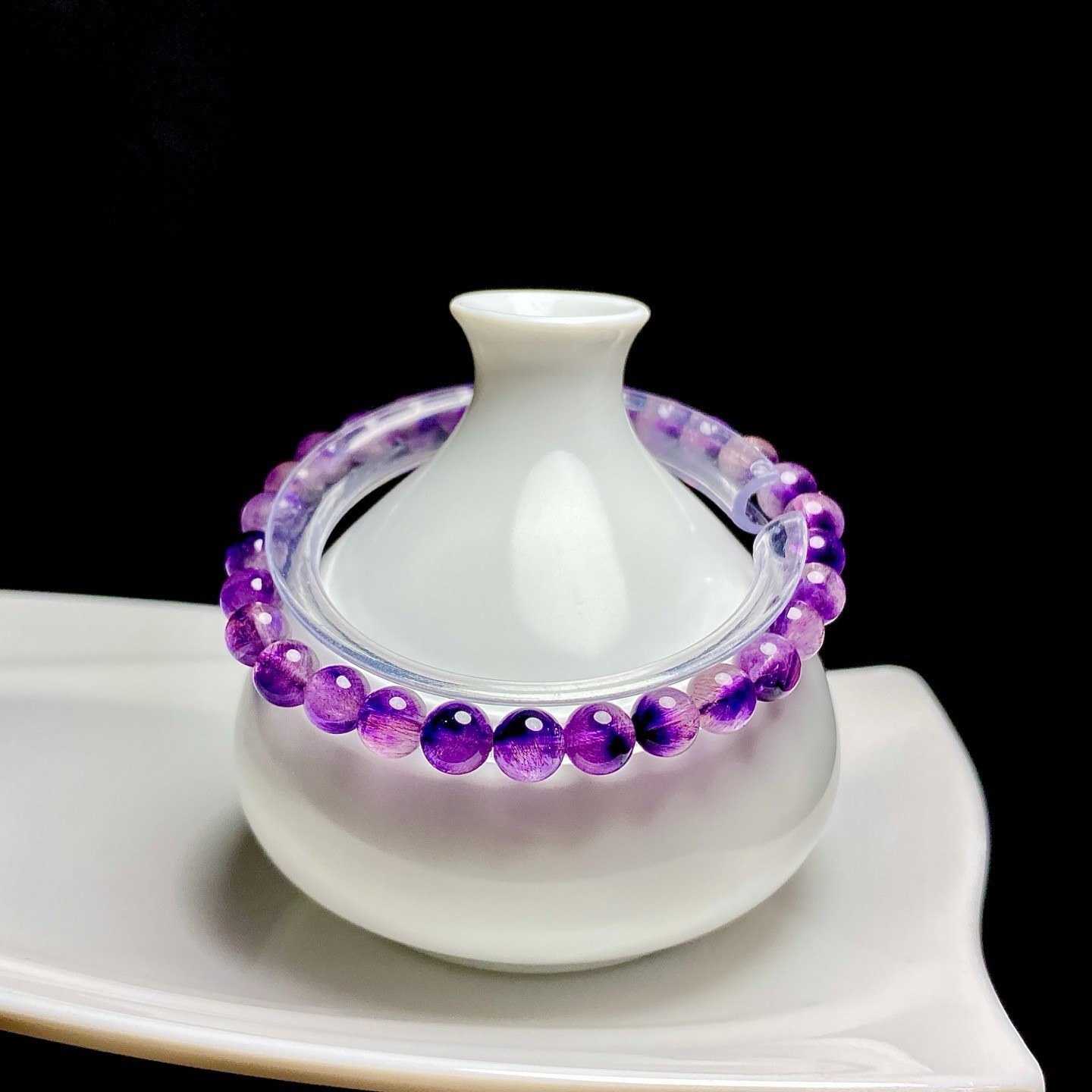 6.9mm Natural Purple Rutilated Super 7 Quartz Crystal Bracelet