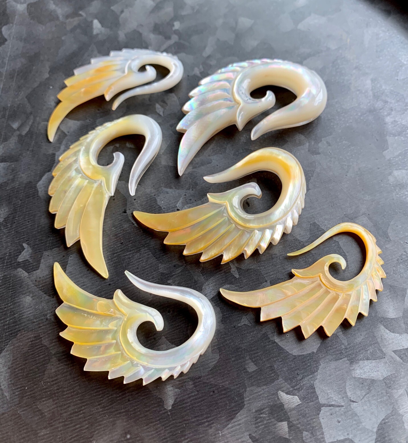 PAIR Mother of Pearl Angel Wing Tapers Plugs Expanders Angelic Organic Gauges