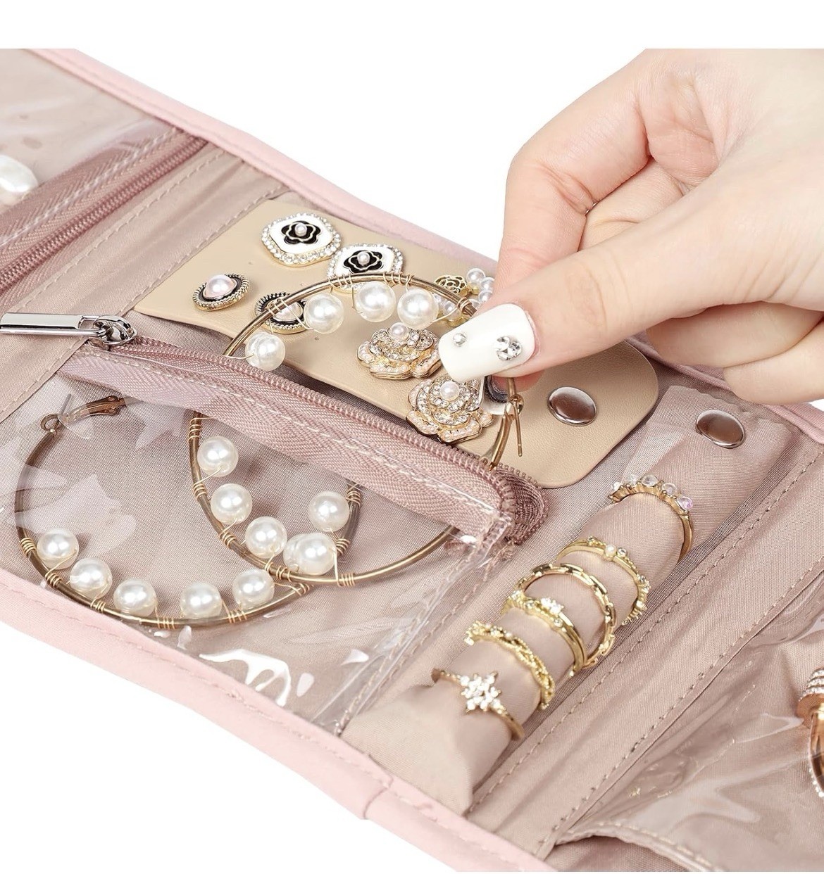 Travel Jewelry Case Organizer, Small Foldable Storage Roll for Earrings, Neck…