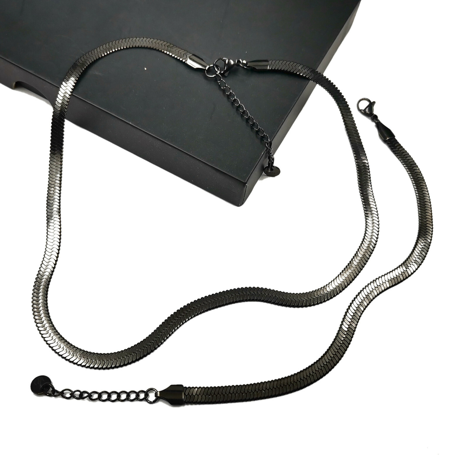Blade chain 5mm Black Flat Snake Chain Choker 15.7inch Necklace 7.1in bracelet