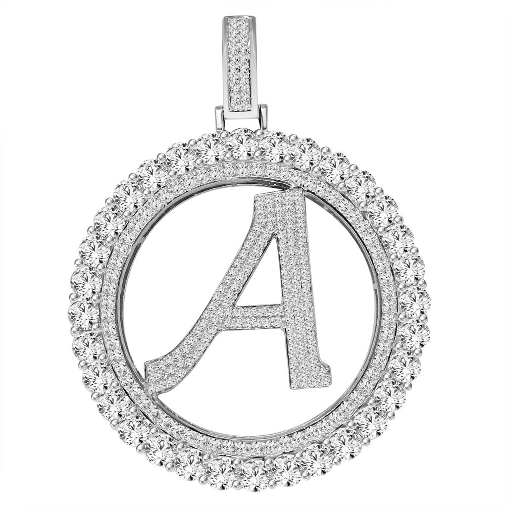 VVS1D 5.65 Ct 33+ Grams Real Silver Initial Letter Alphabet Pendant Charm Big 3″