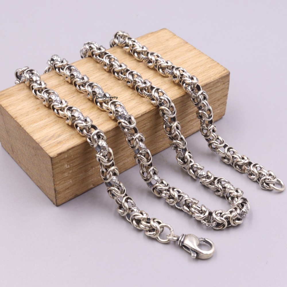 Pure 925 Sterling Silver Necklace 6.0mm Byzantine Link Chain Necklace 19.7inch L